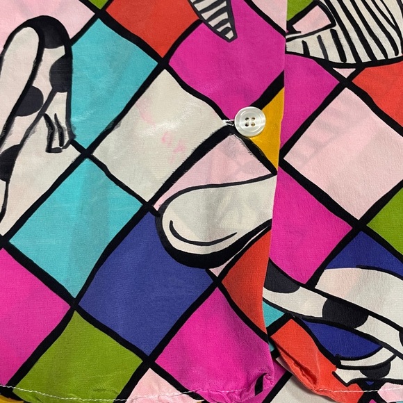 Brett Harrison 100% Silk Vintage Silk Long sleeve Funky Fun Maximalist Bright - Picture 7 of 9